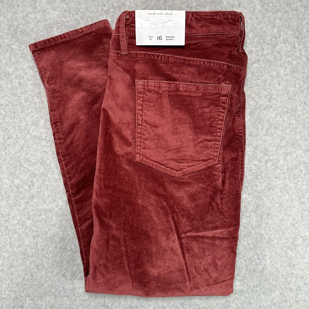 LOFT PLUS Modern Skinny‎ Velvet Pants Wine Red Size 16 NWT